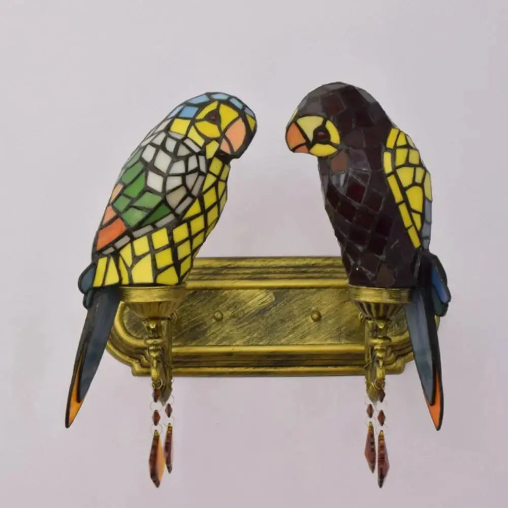 Double Wall Lights Tiffany Parrot Stained Glass Wall Lamp Sconce Classical Tiffany Lamp