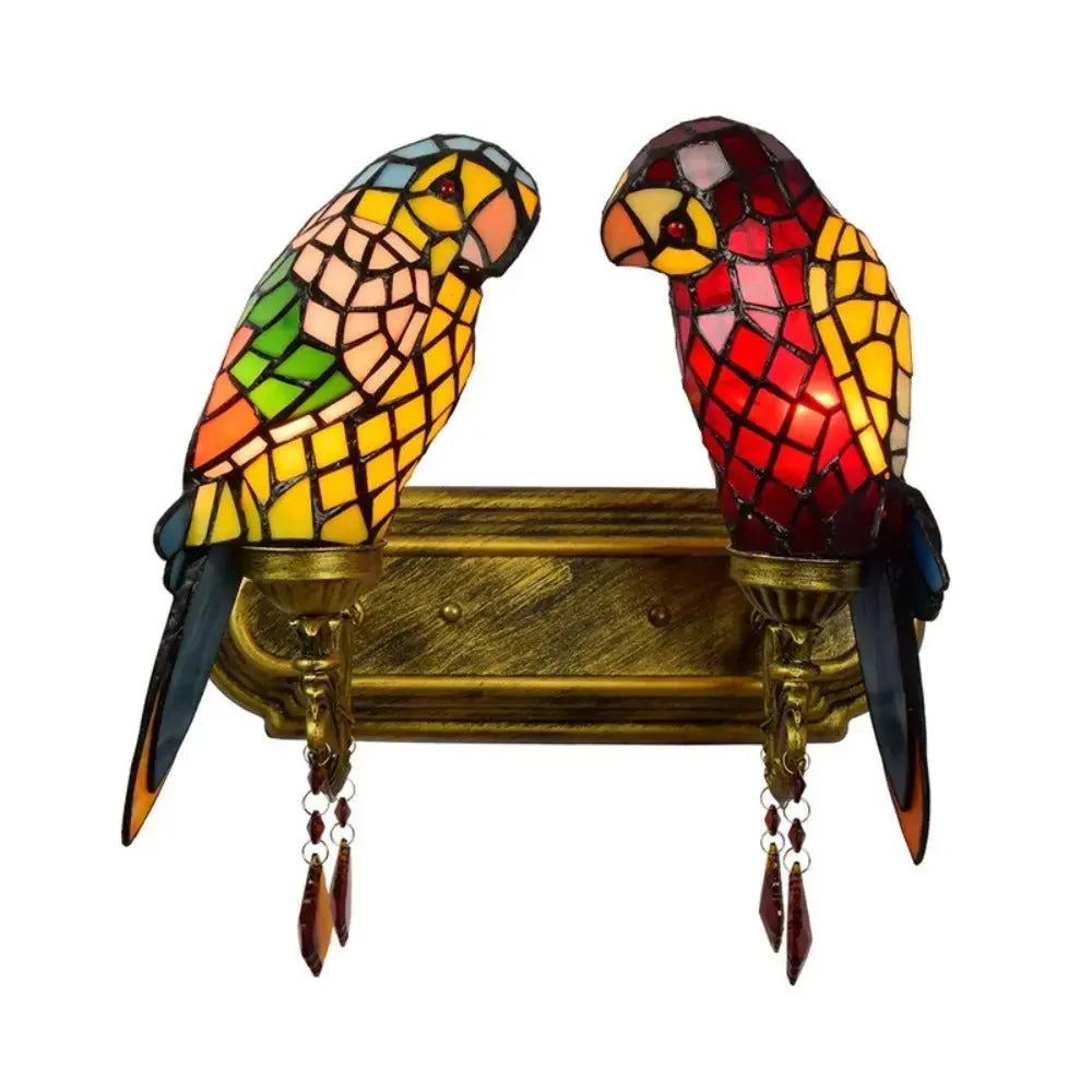 Double Wall Lights Tiffany Parrot Stained Glass Wall Lamp Sconce Classical Tiffany Lamp
