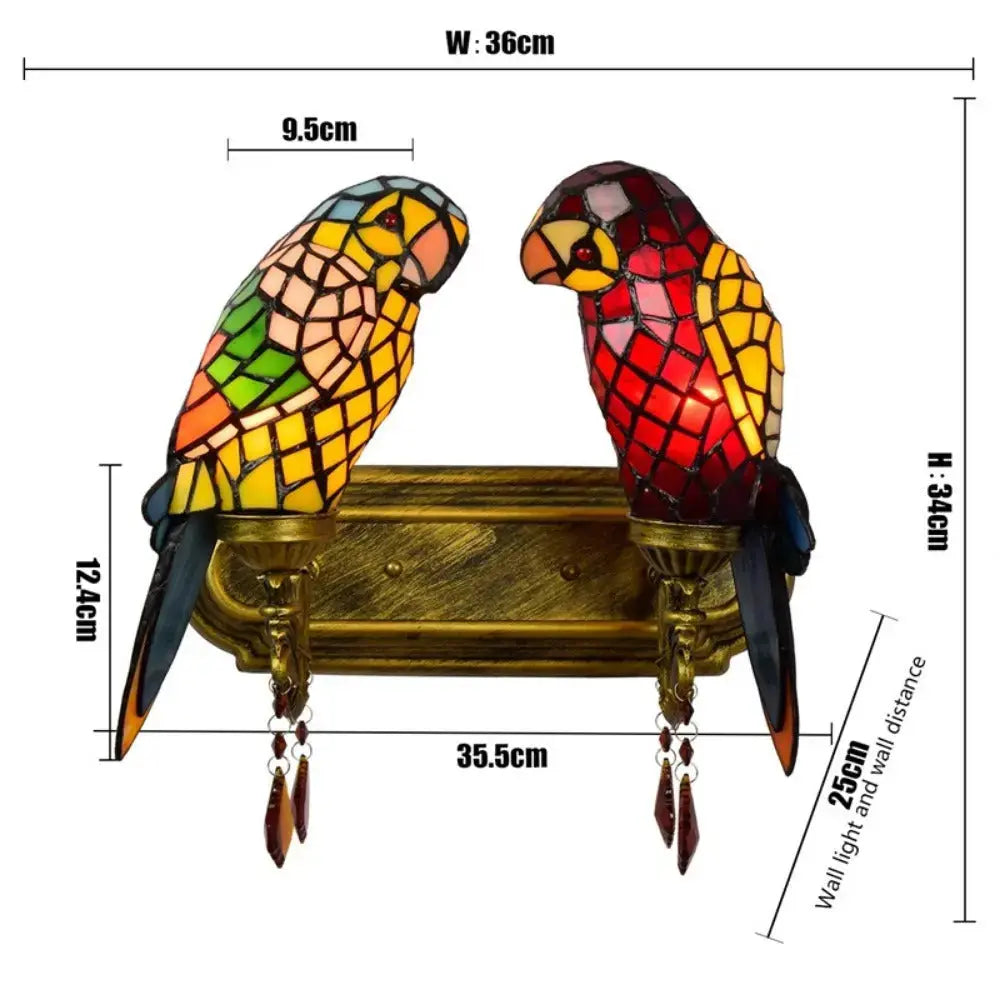 Double Wall Lights Tiffany Parrot Stained Glass Wall Lamp Sconce Classical Tiffany Lamp
