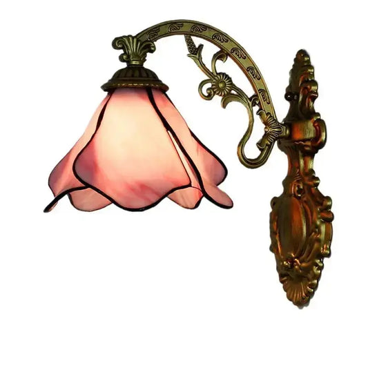 Tiffany Pastoral Pink Lotus Floral Lampshade Handmade Antique Wall Lights Small Sconce Classical Tiffany Lamp