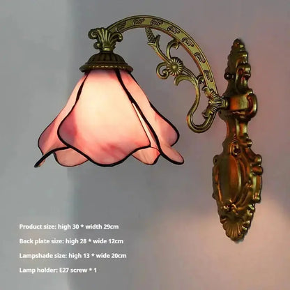 Tiffany Pastoral Pink Lotus Floral Lampshade Handmade Antique Wall Lights Small Sconce Classical Tiffany Lamp