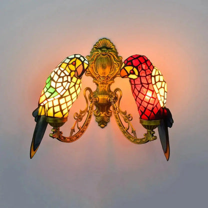 Double Light Wall Sconce Vintage Animal Parrot Stained Glass Tiffany Lamp Classical Tiffany Lamp