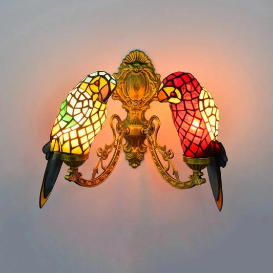 Double Light Wall Sconce Vintage Animal Parrot Stained Glass Tiffany Lamp Classical Tiffany Lamp
