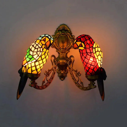 Double Light Wall Sconce Vintage Animal Parrot Stained Glass Tiffany Lamp Classical Tiffany Lamp