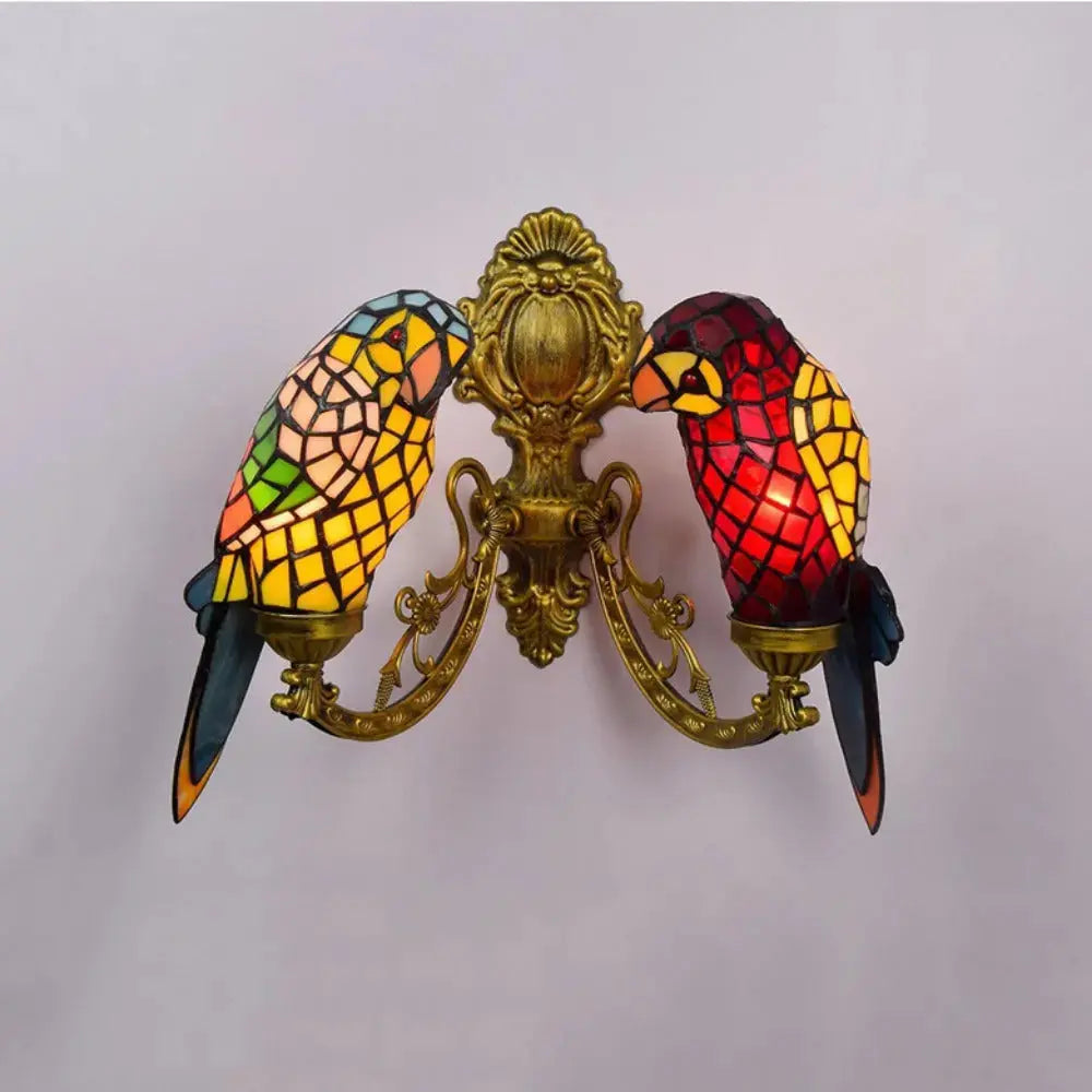Double Light Wall Sconce Vintage Animal Parrot Stained Glass Tiffany Lamp Classical Tiffany Lamp