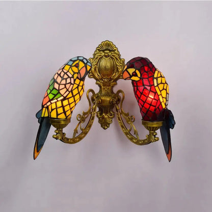 Double Light Wall Sconce Vintage Animal Parrot Stained Glass Tiffany Lamp Classical Tiffany Lamp