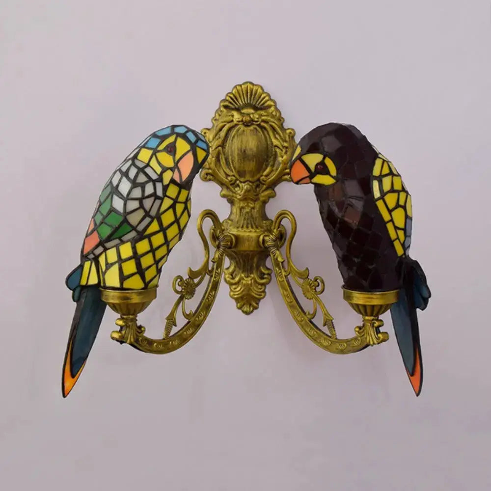 Double Light Wall Sconce Vintage Animal Parrot Stained Glass Tiffany Lamp Classical Tiffany Lamp