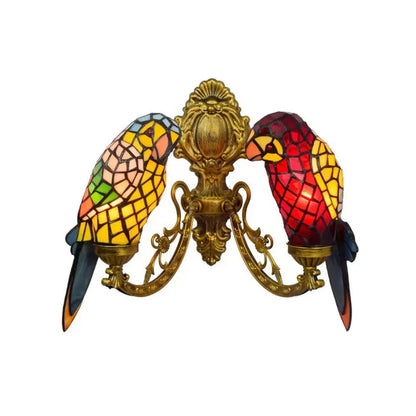 Double Light Wall Sconce Vintage Animal Parrot Stained Glass Tiffany Lamp Classical Tiffany Lamp