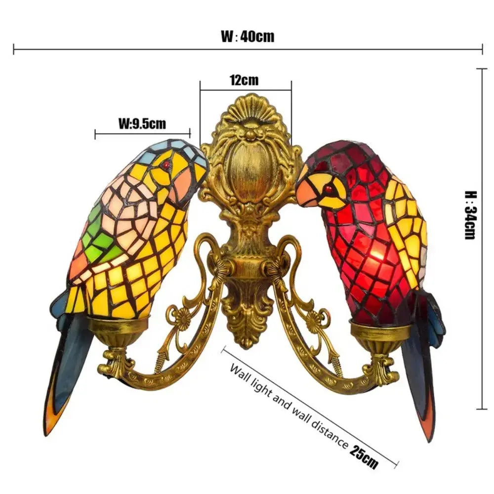Double Light Wall Sconce Vintage Animal Parrot Stained Glass Tiffany Lamp Classical Tiffany Lamp