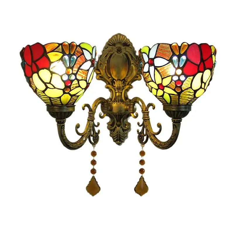 Vintage Double Head Stained Glass Grapes Floral Lampshade Tiffany Style Wall Lights Classical Tiffany Lamp