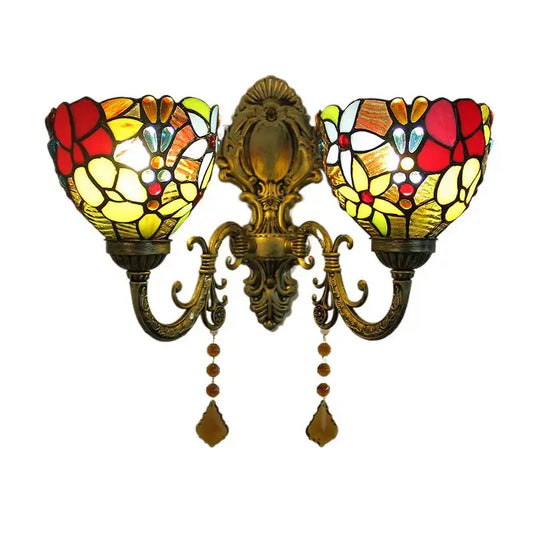 Vintage Double Head Stained Glass Grapes Floral Lampshade Tiffany Style Wall Lights Classical Tiffany Lamp