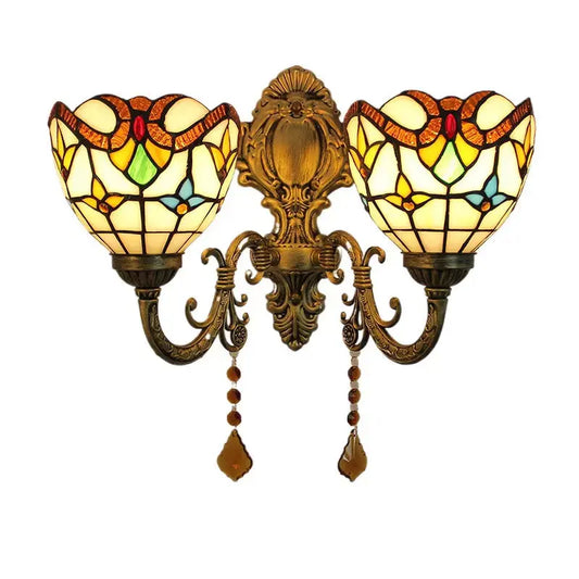 Vintage Double Head Tiffany Stained Glass Baroque Floral Lampshade Tiffany Wall Lights Classical Tiffany Lamp