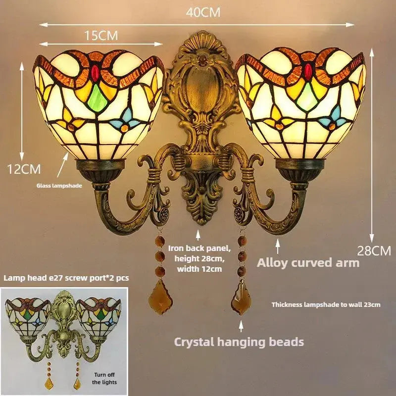 Vintage Double Head Tiffany Stained Glass Baroque Floral Lampshade Tiffany Wall Lights Classical Tiffany Lamp