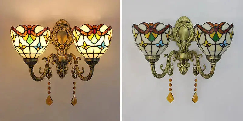 Vintage Double Head Tiffany Stained Glass Baroque Floral Lampshade Tiffany Wall Lights Classical Tiffany Lamp