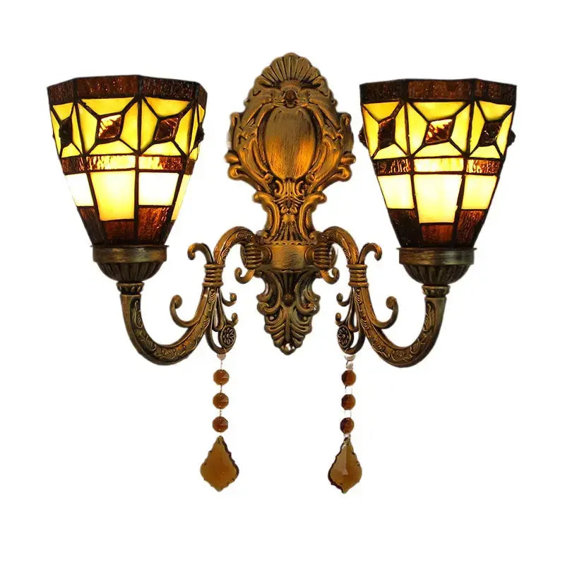 Vintage Double Head Tiffany Stained Glass Simple Floral Lampshade Tiffany Style Wall Sconce Classical Tiffany Lamp