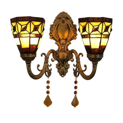 Vintage Double Head Tiffany Stained Glass Simple Floral Lampshade Tiffany Style Wall Sconce Classical Tiffany Lamp