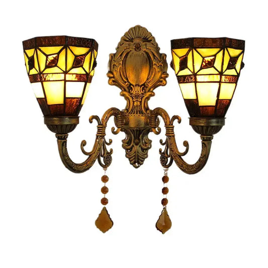 Vintage Double Head Tiffany Stained Glass Simple Floral Lampshade Tiffany Style Wall Sconce Classical Tiffany Lamp