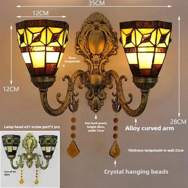 Vintage Double Head Tiffany Stained Glass Simple Floral Lampshade Tiffany Style Wall Sconce Classical Tiffany Lamp