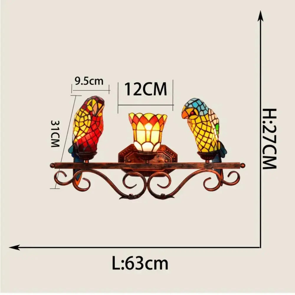Stained Glass Parrot Lamp Vintage Tiffany Three Head Wall Sconce Classical Tiffany Lamp