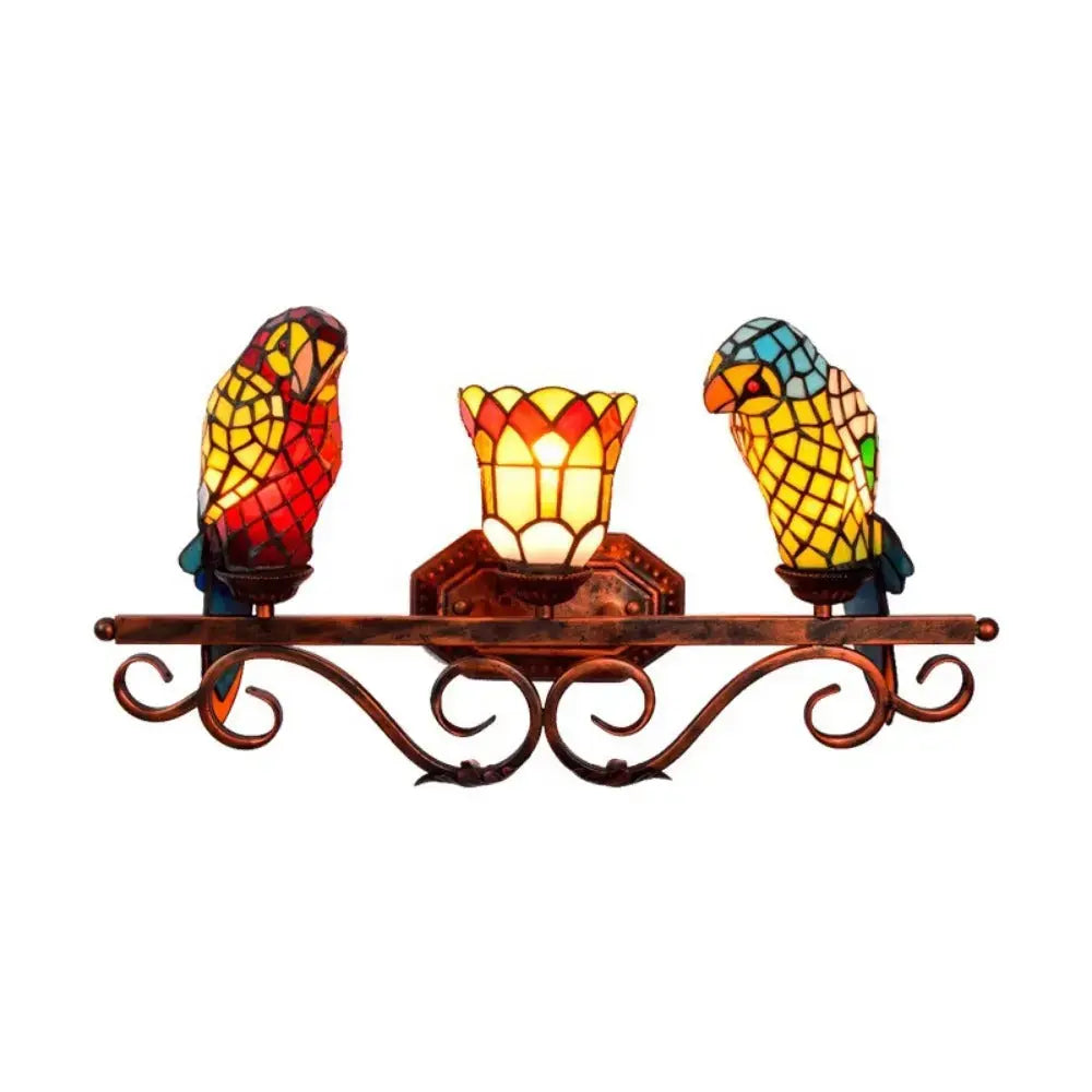 Stained Glass Parrot Lamp Vintage Tiffany Three Head Wall Sconce Classical Tiffany Lamp
