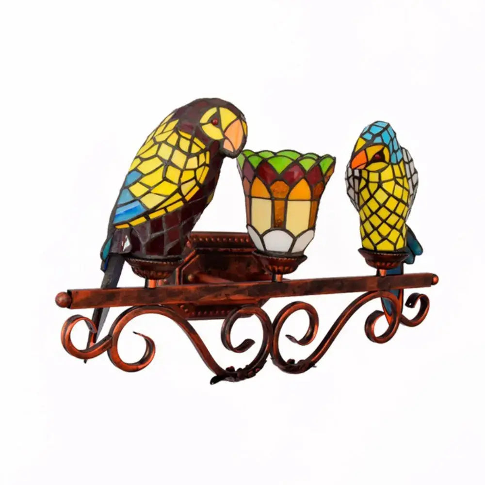 Stained Glass Parrot Lamp Vintage Tiffany Three Head Wall Sconce Classical Tiffany Lamp