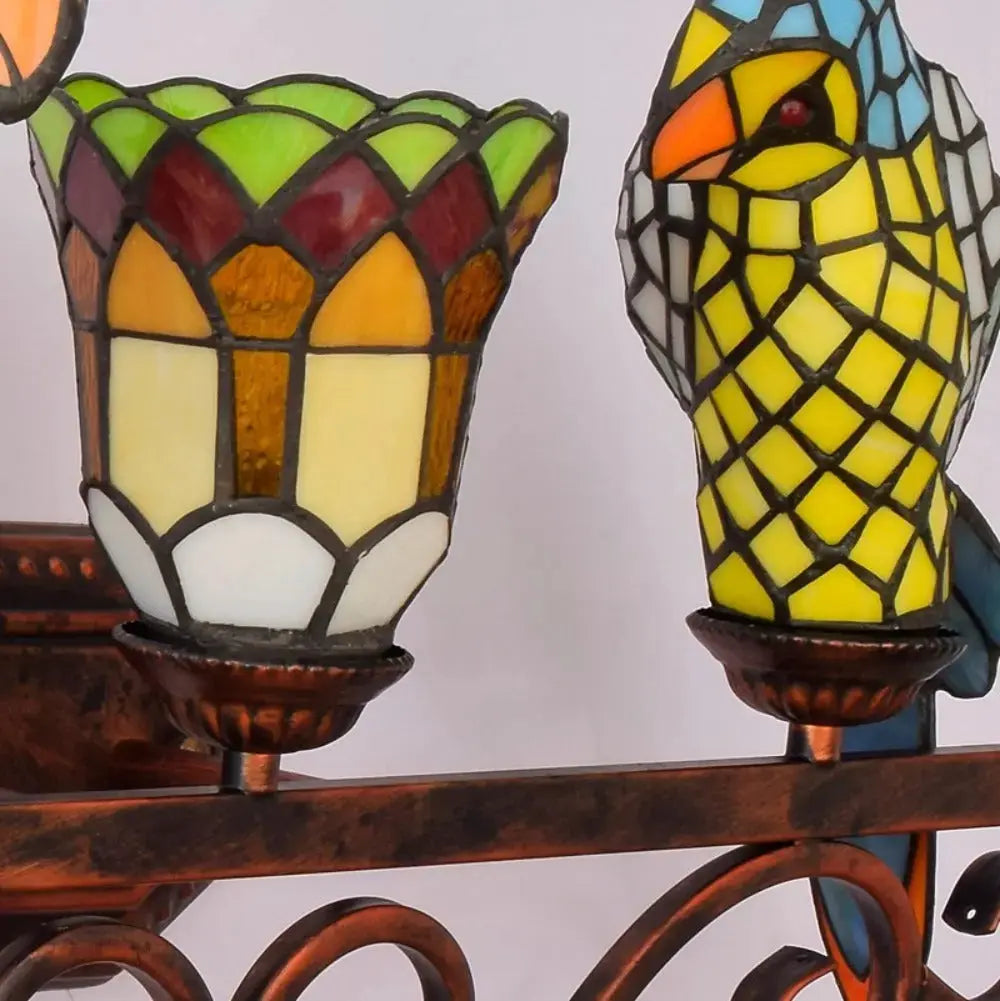 Stained Glass Parrot Lamp Vintage Tiffany Three Head Wall Sconce Classical Tiffany Lamp