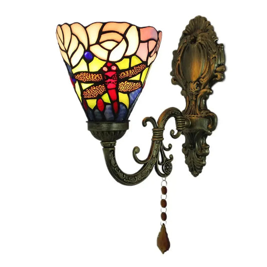 Vintage Stained Glass Dragonfly Flower Lampshade Tiffany Wall Sconces Lighting Classical Tiffany Lamp