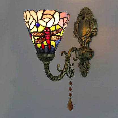 Vintage Stained Glass Dragonfly Flower Lampshade Tiffany Wall Sconces Lighting Classical Tiffany Lamp