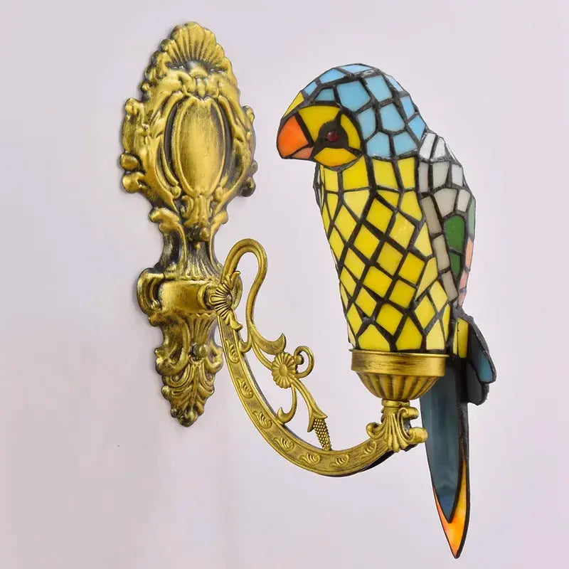 Vintage Stained Glass Yellow Parrot Lampshade Tiffany Style Wall Sconce Classical Tiffany Lamp