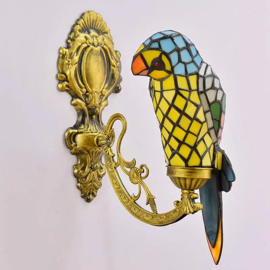 Vintage Stained Glass Yellow Parrot Lampshade Tiffany Style Wall Sconce Classical Tiffany Lamp