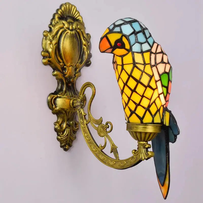 Vintage Stained Glass Yellow Parrot Lampshade Tiffany Style Wall Sconce Classical Tiffany Lamp
