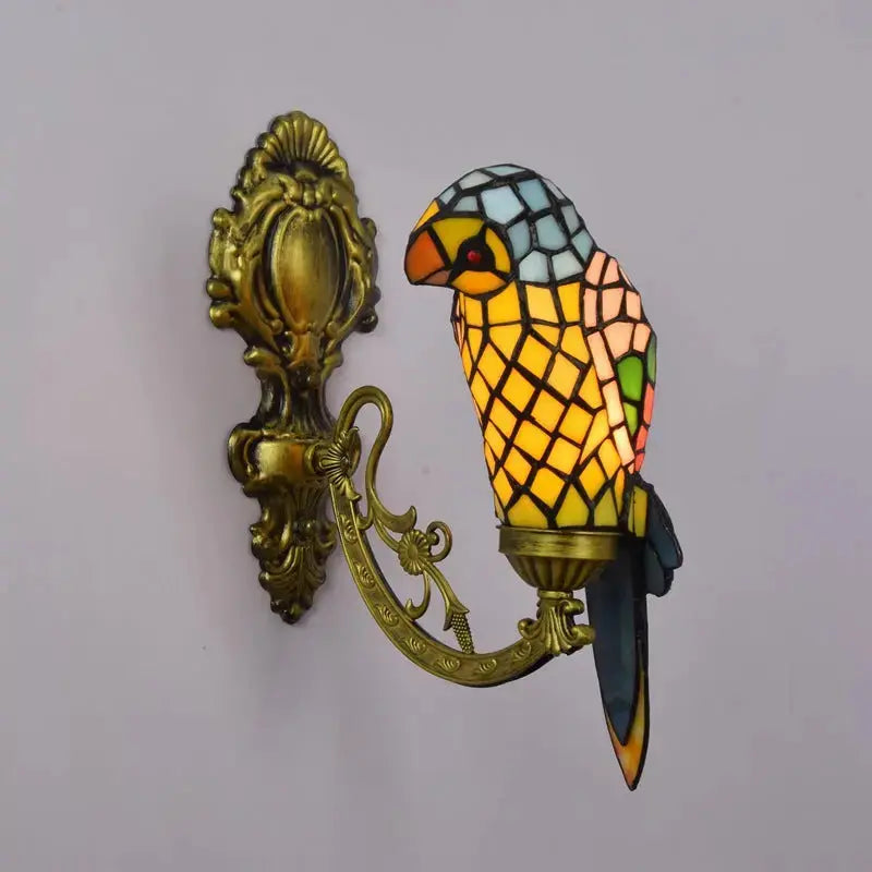 Vintage Stained Glass Yellow Parrot Lampshade Tiffany Style Wall Sconce Classical Tiffany Lamp