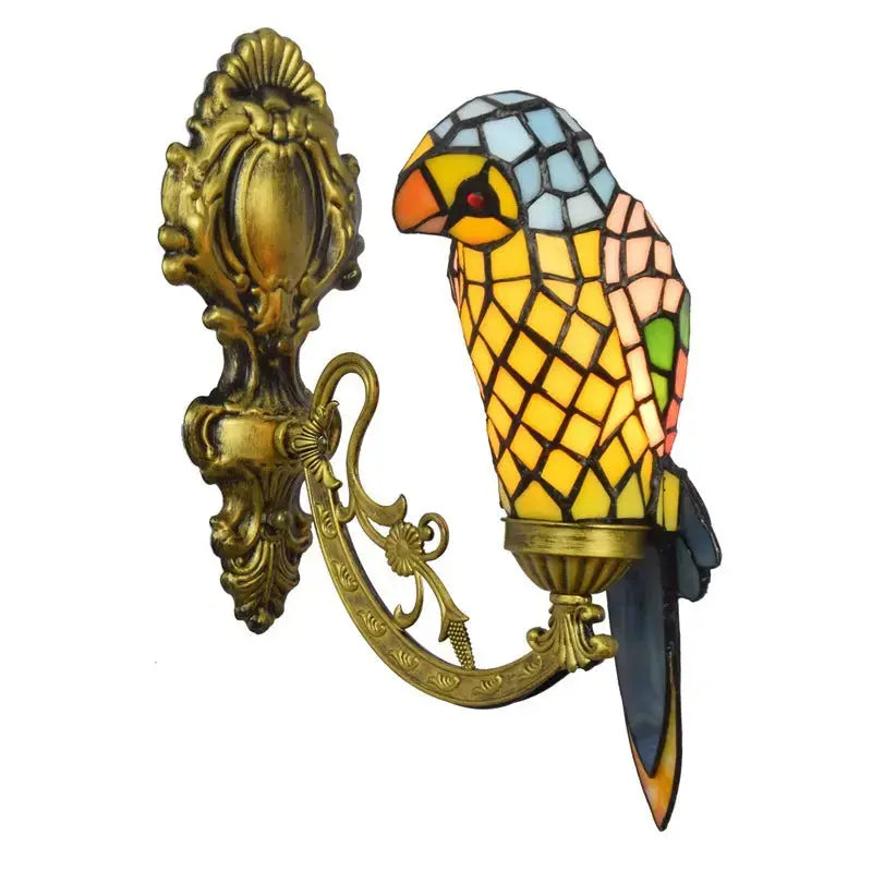 Vintage Stained Glass Yellow Parrot Lampshade Tiffany Style Wall Sconce Classical Tiffany Lamp