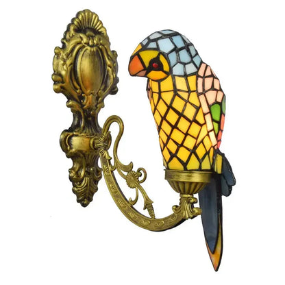 Vintage Stained Glass Yellow Parrot Lampshade Tiffany Style Wall Sconce Classical Tiffany Lamp