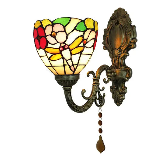 Vintage Stained Glass Pastoral Dragonfly Floral Lampshade Tiffany Wall Sconces Lighting Classical Tiffany Lamp