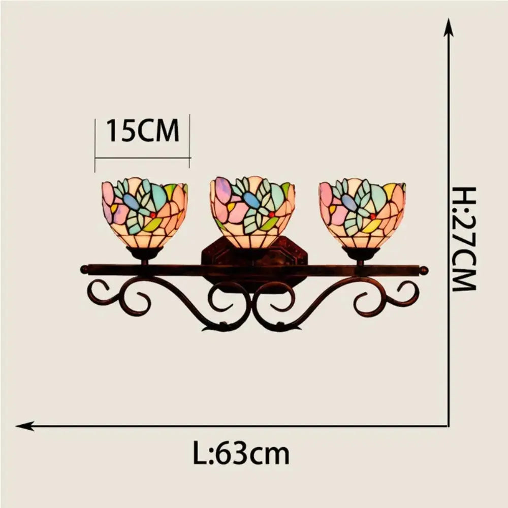 Vintage Stained Glass Flower Lampshade Tiffany Triple Arm Sconce Classical Tiffany Lamp