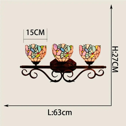 Vintage Stained Glass Flower Lampshade Tiffany Triple Arm Sconce Classical Tiffany Lamp