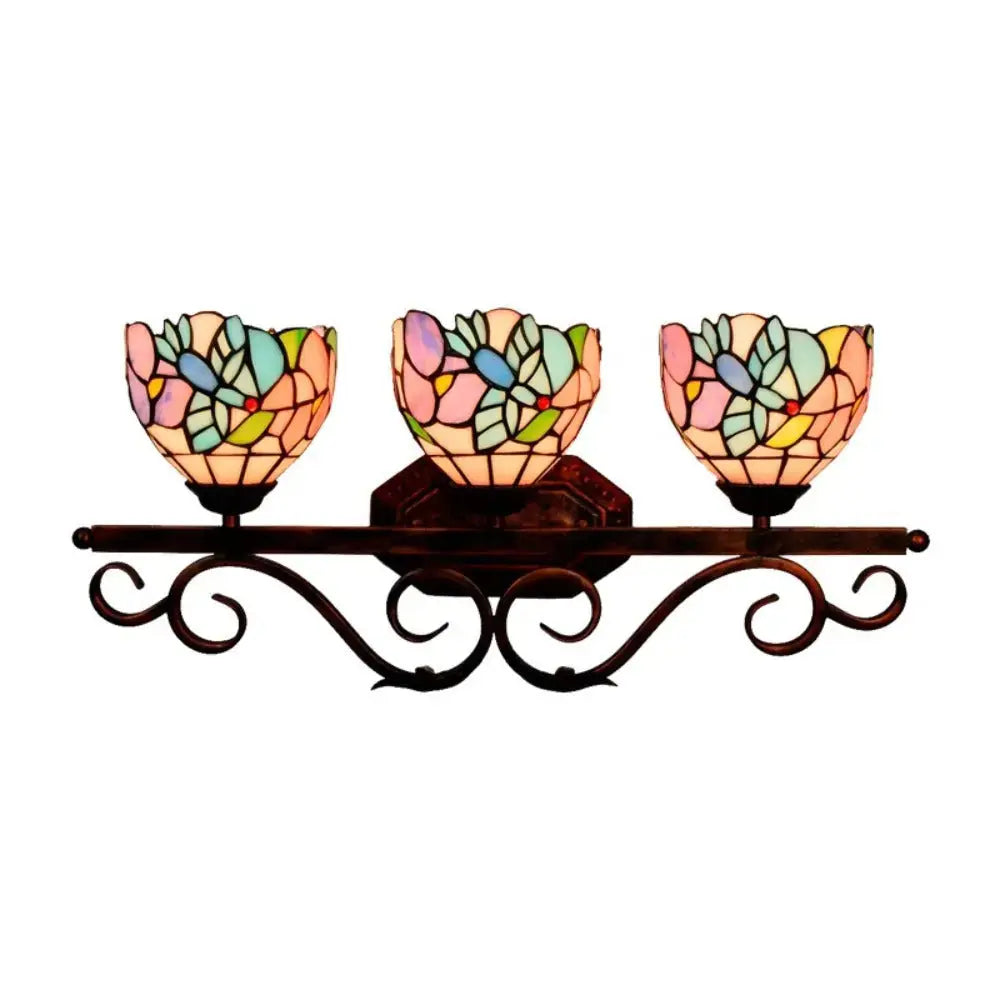 Vintage Stained Glass Flower Lampshade Tiffany Triple Arm Sconce Classical Tiffany Lamp