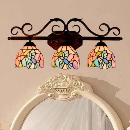 Vintage Stained Glass Flower Lampshade Tiffany Triple Arm Sconce Classical Tiffany Lamp