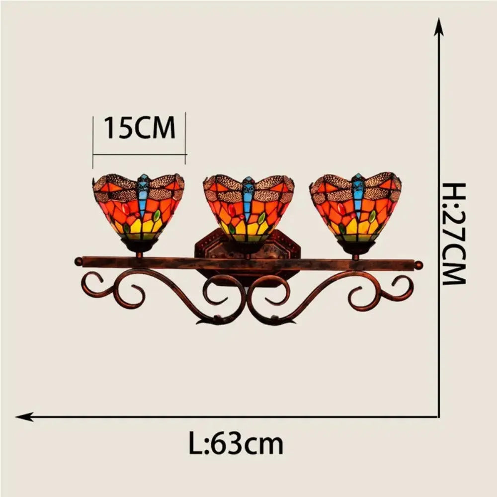 Triple Arm Sconce Vintage Stained Glass Red Dragonfly Tiffany Wall Light Classical Tiffany Lamp