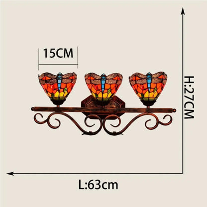 Triple Arm Sconce Vintage Stained Glass Red Dragonfly Tiffany Wall Light Classical Tiffany Lamp