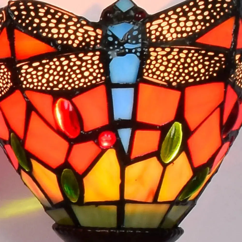 Triple Arm Sconce Vintage Stained Glass Red Dragonfly Tiffany Wall Light Classical Tiffany Lamp
