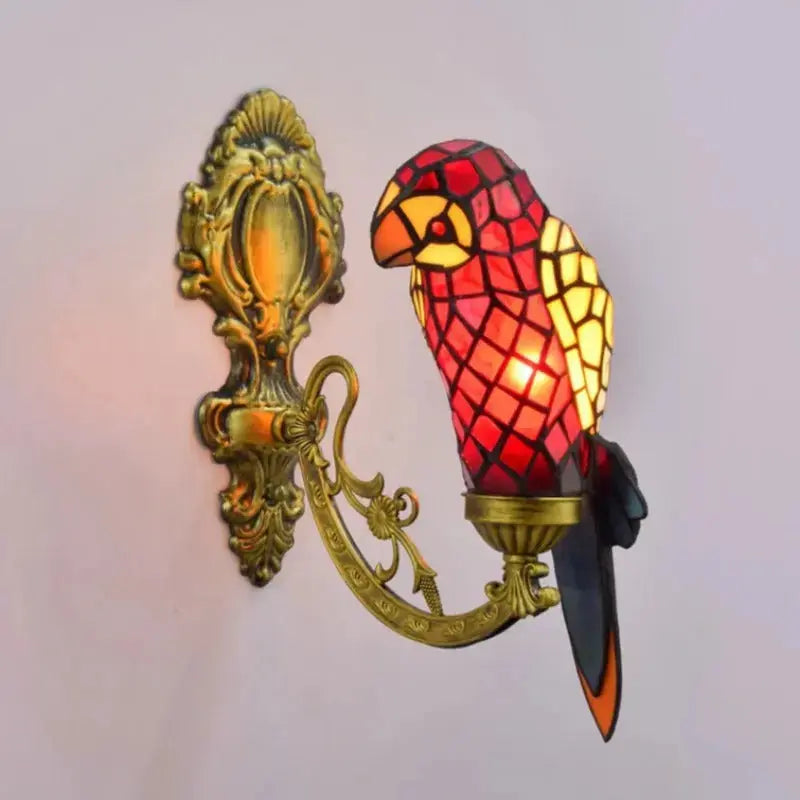 Antique Stained Glass Red Parrot Wall Sconce Tiffany Light Classical Tiffany Lamp