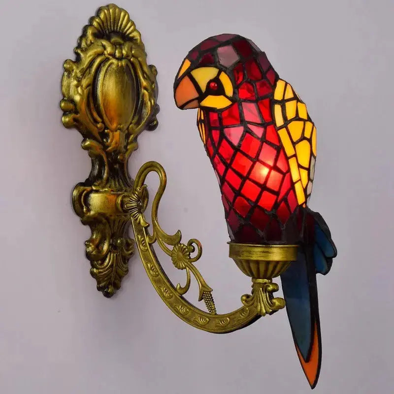 Antique Stained Glass Red Parrot Wall Sconce Tiffany Light Classical Tiffany Lamp