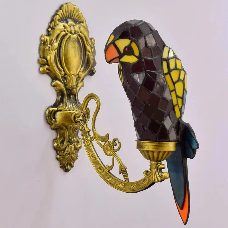 Antique Stained Glass Red Parrot Wall Sconce Tiffany Light Classical Tiffany Lamp