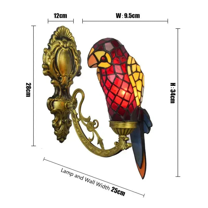 Antique Stained Glass Red Parrot Wall Sconce Tiffany Light Classical Tiffany Lamp