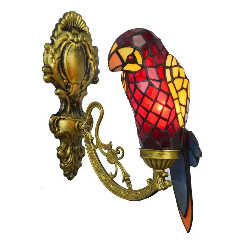 Antique Stained Glass Red Parrot Wall Sconce Tiffany Light Classical Tiffany Lamp