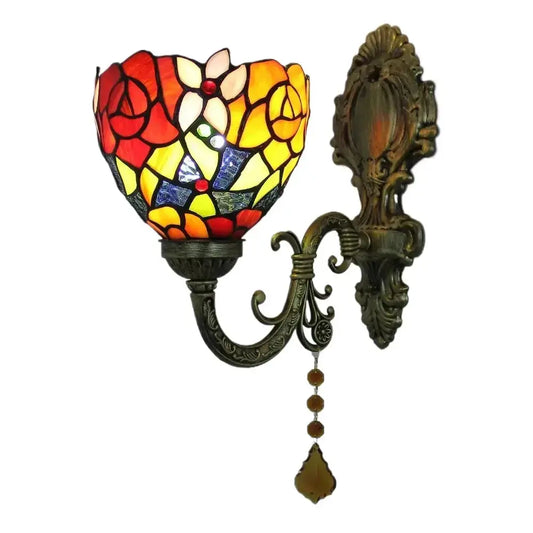 Vintage Stained Glass Rose Lampshade Wall Lamp Tiffany Sconce Light Fixtures Classical Tiffany Lamp