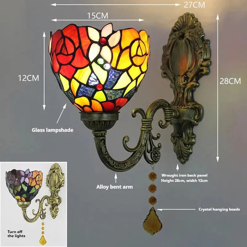 Vintage Stained Glass Rose Lampshade Wall Lamp Tiffany Sconce Light Fixtures Classical Tiffany Lamp