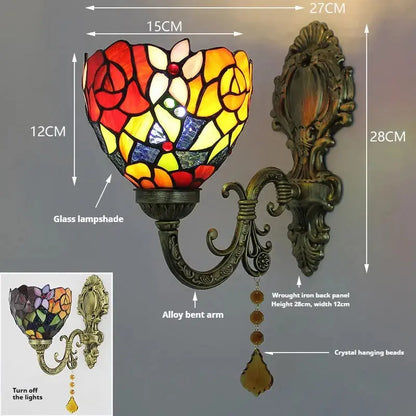 Vintage Stained Glass Rose Lampshade Wall Lamp Tiffany Sconce Light Fixtures Classical Tiffany Lamp